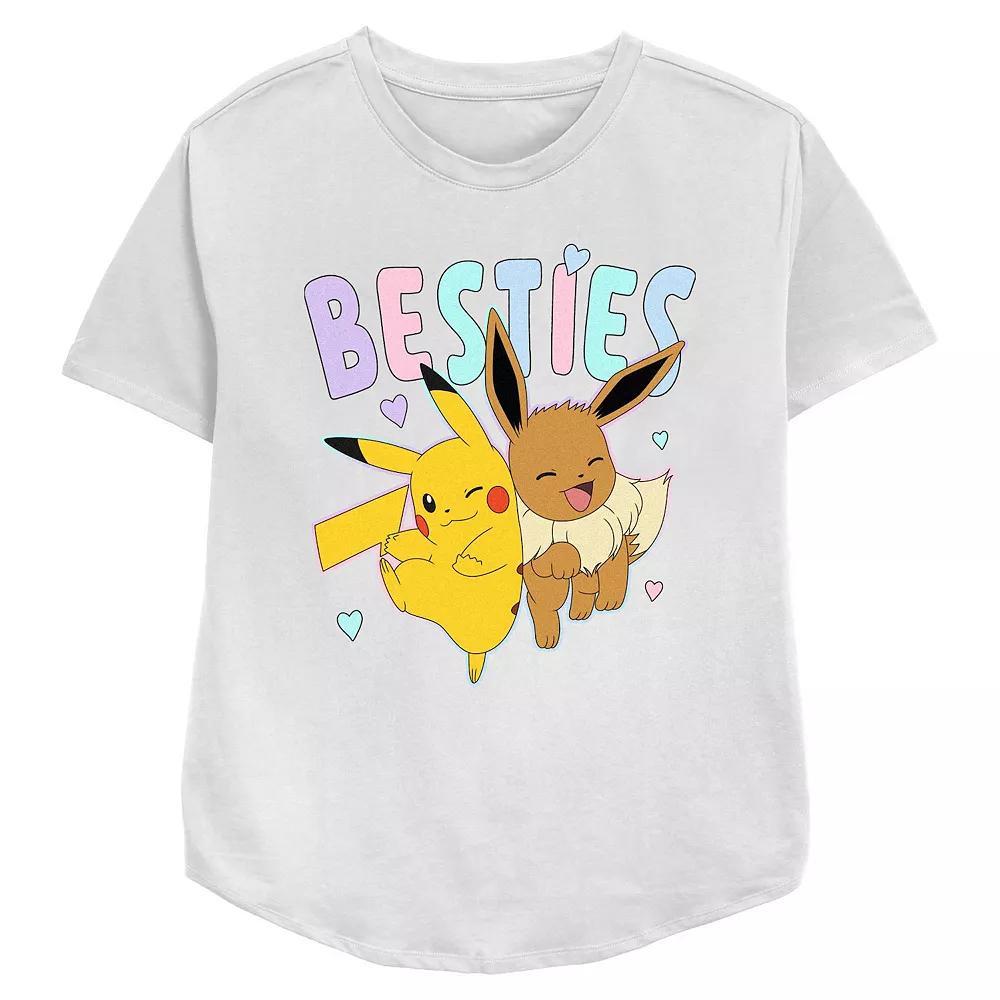 Women's Pokemon Pikachu And Eevee Besties Relaxed Fit Graphic Tee, Size: Large, White Product Image