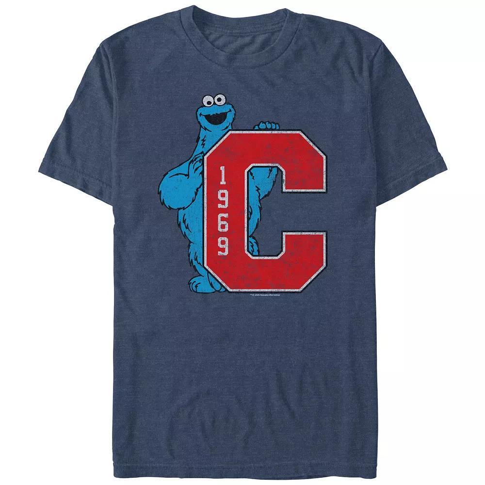 Big & Tall PBS Kids Sesame Street Cookie Monster Varsity C 1969 Graphic Tee, Men's, Size: 3XB, Navy Grey Product Image