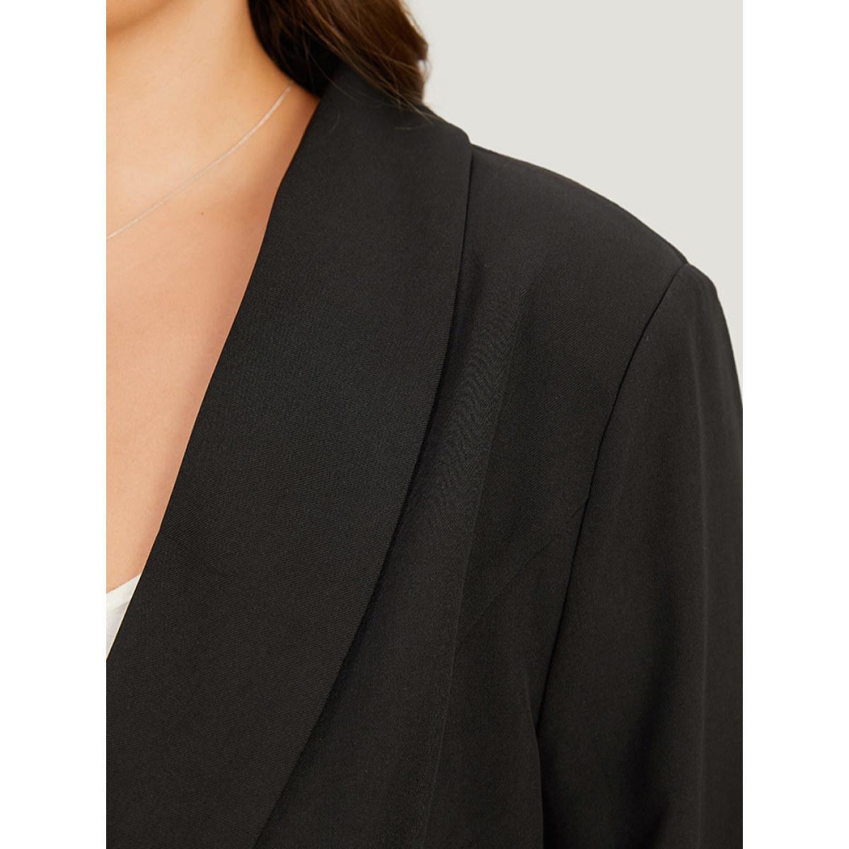 Plus Size Plain Ties Pocket Belted Lapel Collar Blazer Black Women Work Plain Plain Sleeve Long Sleeve Lapel Collar 14-16/1X Pocket Belt Workwear Essentials Blazers BloomChic Product Image