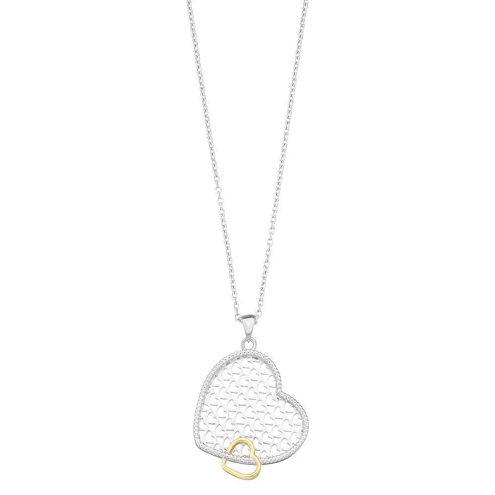 Sterling Silver Two Tone Double Heart Pendant Necklace, Women's, Size: 18" Product Image