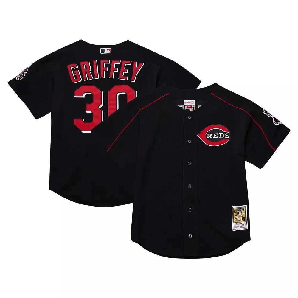 Mens Mitchell & Ness Ken Griffey Jr. Black Cincinnati Reds Cooperstown Collection Authentic Mesh Batting Practice Jersey Product Image