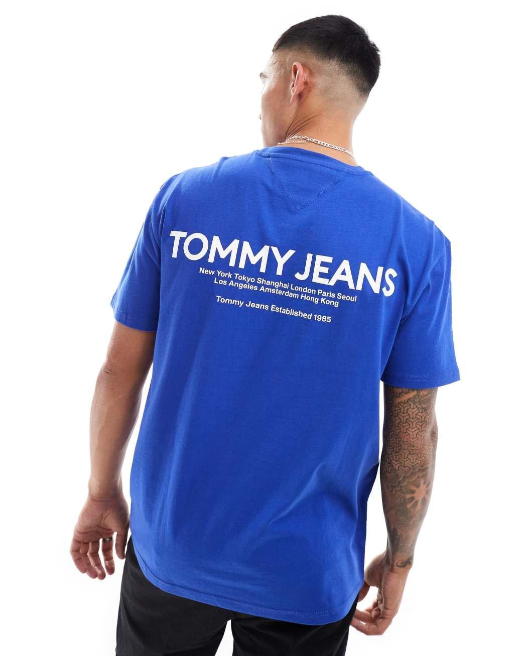 Tommy Jeans classic linear back print t-shirt in blue Product Image