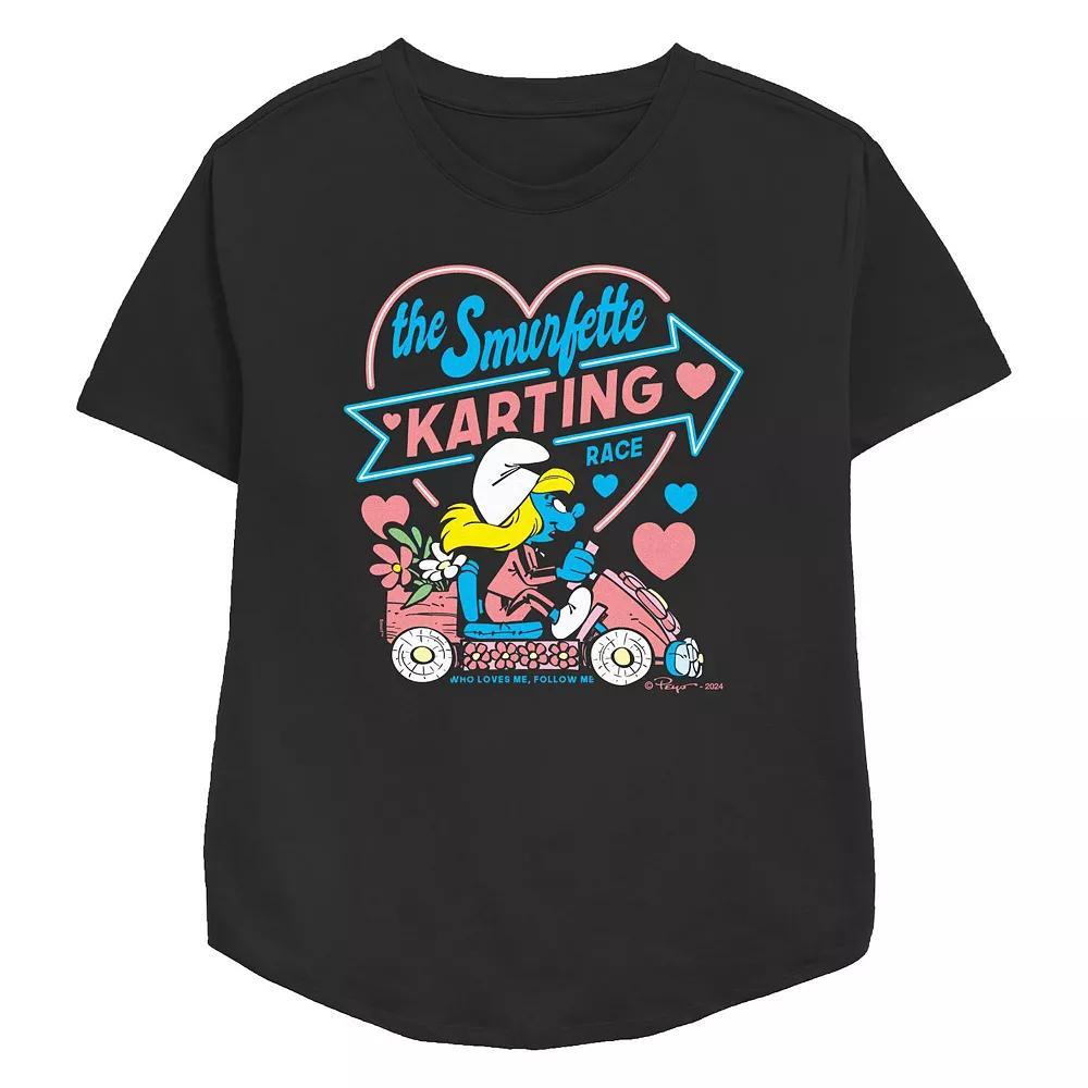 Women's Smurfs The Smurfette Karting Race Relaxed Fit Graphic Tee, Size: Small, Black Product Image