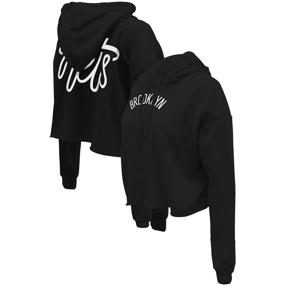 Womens Stadium Essentials Brooklyn Nets Origins Script Cropped Pullover Hoodie Product Image