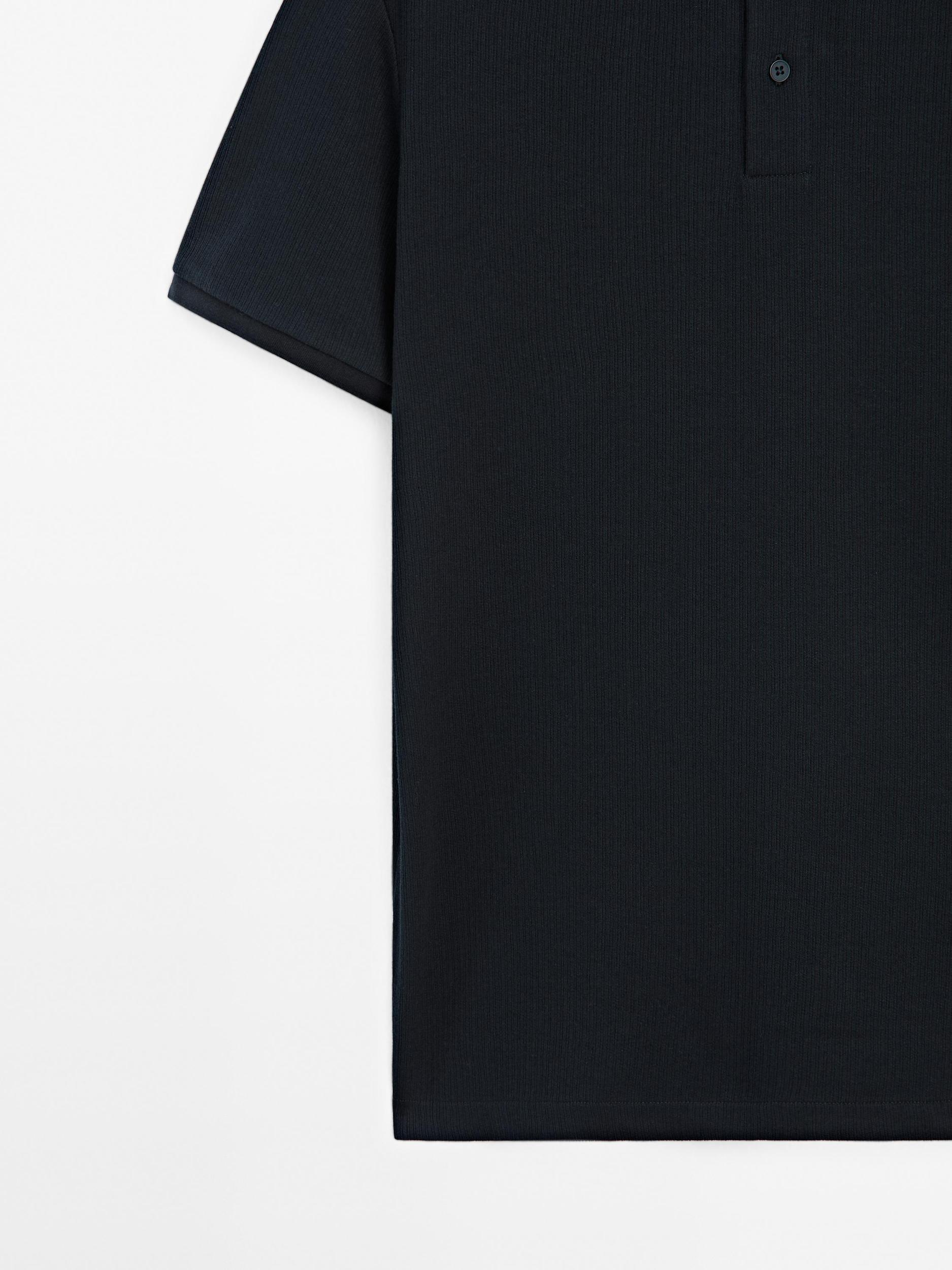 Ribbed polo shirt with stand collar Product Image