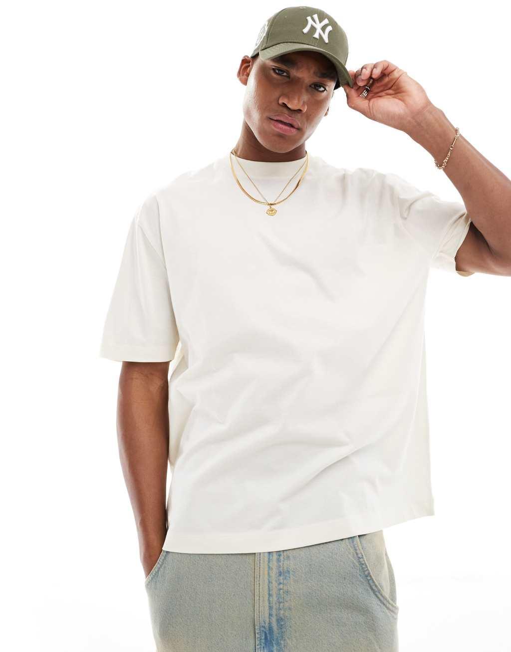 ASOS DESIGN oversized t-shirt in off white with palm resort back print Product Image