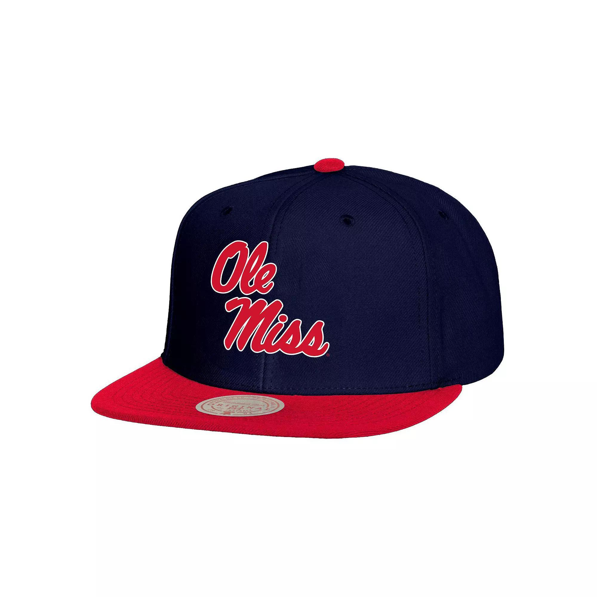 Mens Mitchell & Ness /Red Ole Miss Rebels 2-Tone 2.0 Snapback Hat, Blue Product Image