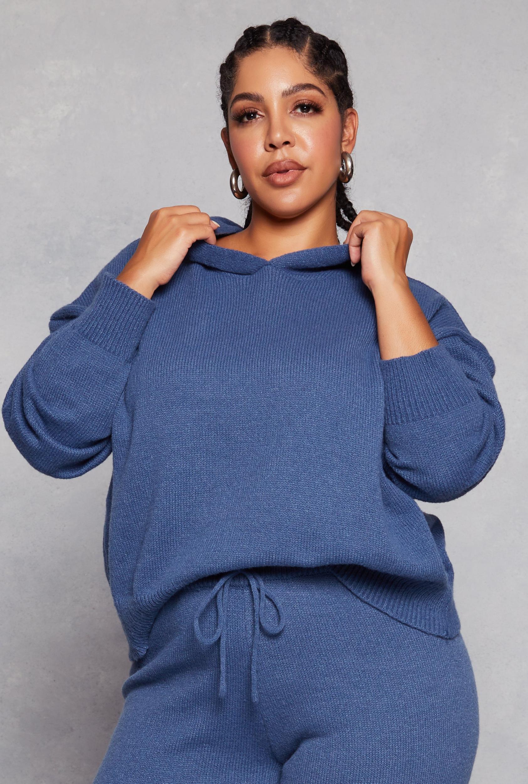 Womens Plus Size Brushed Knit Pullover Hoodie Product Image