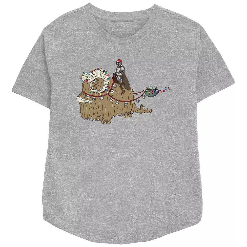 Women's Star Wars The Mandalorian Christmas Ride Relaxed Fit Graphic Tee, Size: XXL, Athletic Grey Product Image