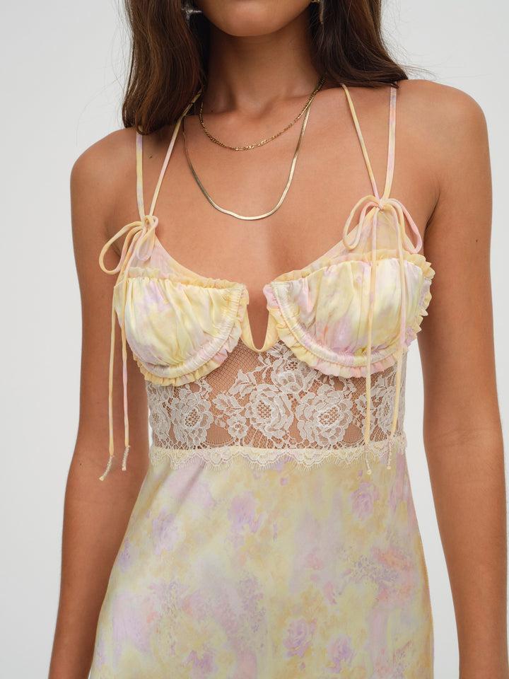 Amora Floral Maxi Dress — Yellow Product Image