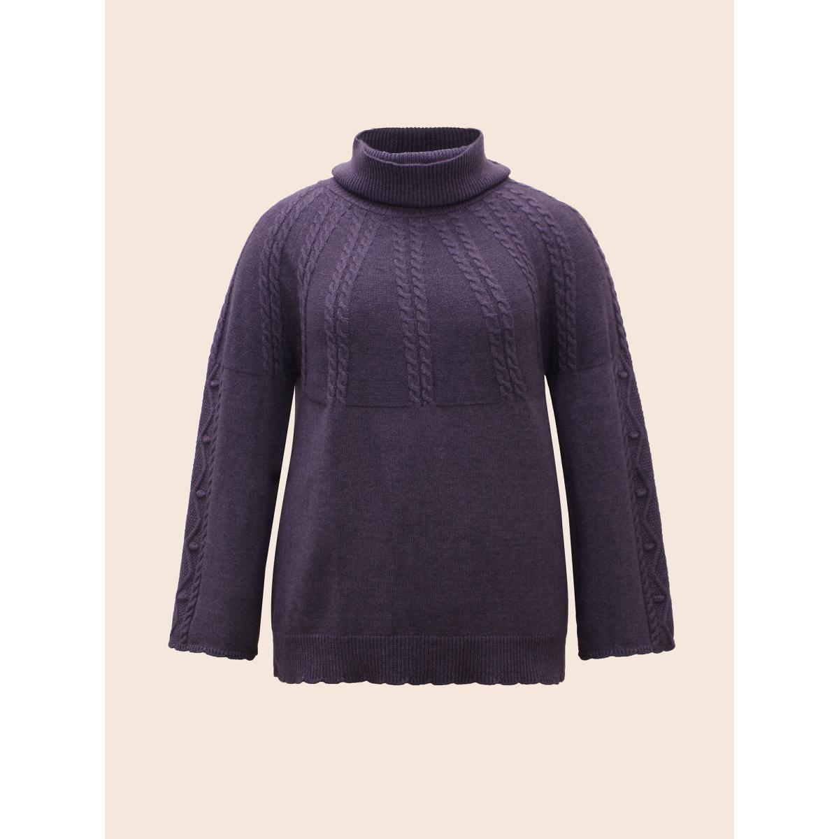 Plus Size Turtleneck Texture Cable Knit Pullover Eggplant Women Casual Long Sleeve Turtleneck Everyday Pullovers BloomChic 26/4X Product Image