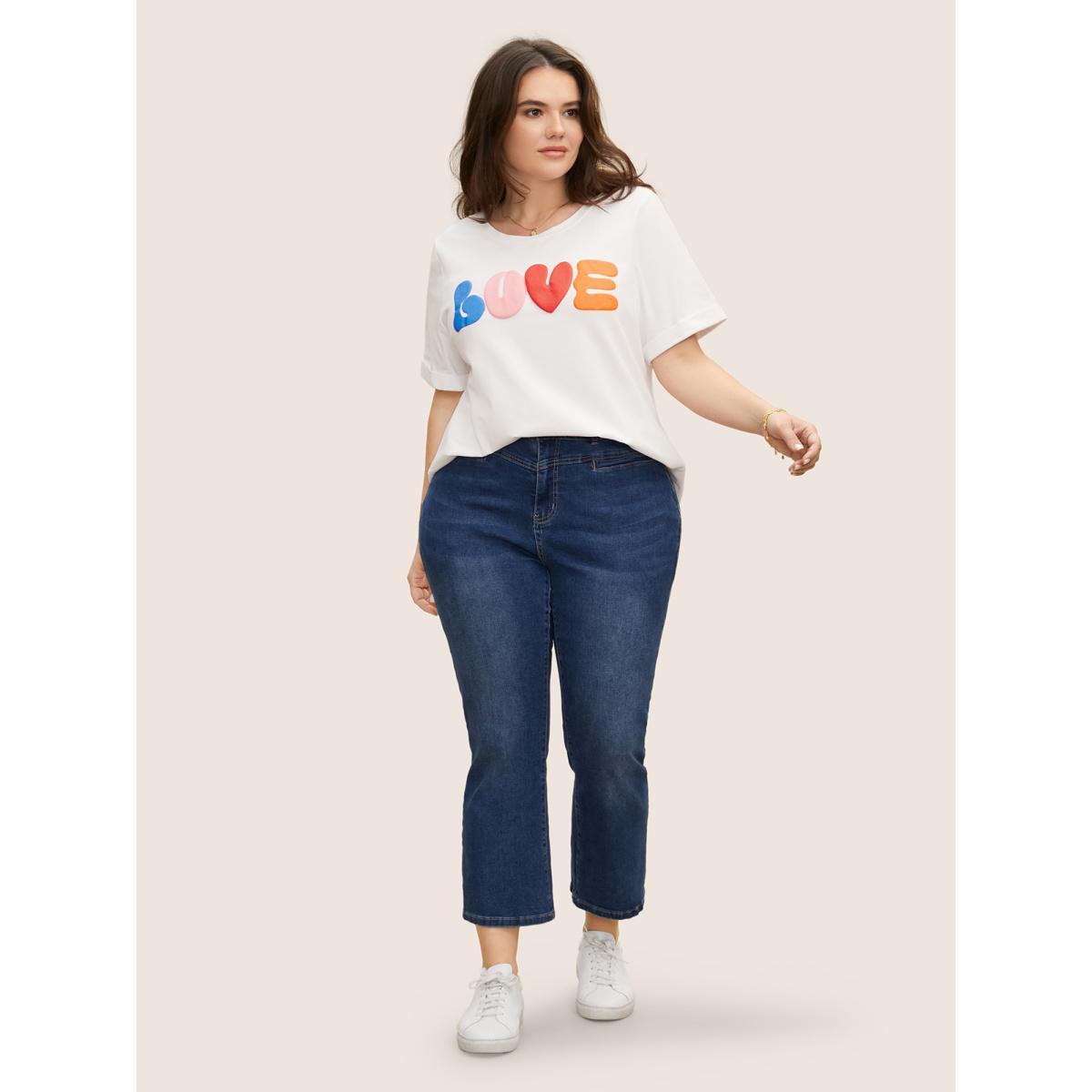 Plus Size Cotton Round Neck Contrast Letter Print T-shirt Originalwhite Women Casual Contrast Art&design Round Neck Everyday T-shirts BloomChic 10/M Product Image