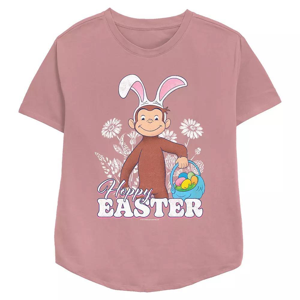 Women's Curious George Happy Easter Egg Hunt Relaxed Fit Graphic Tee, Size: Medium, Pink Product Image