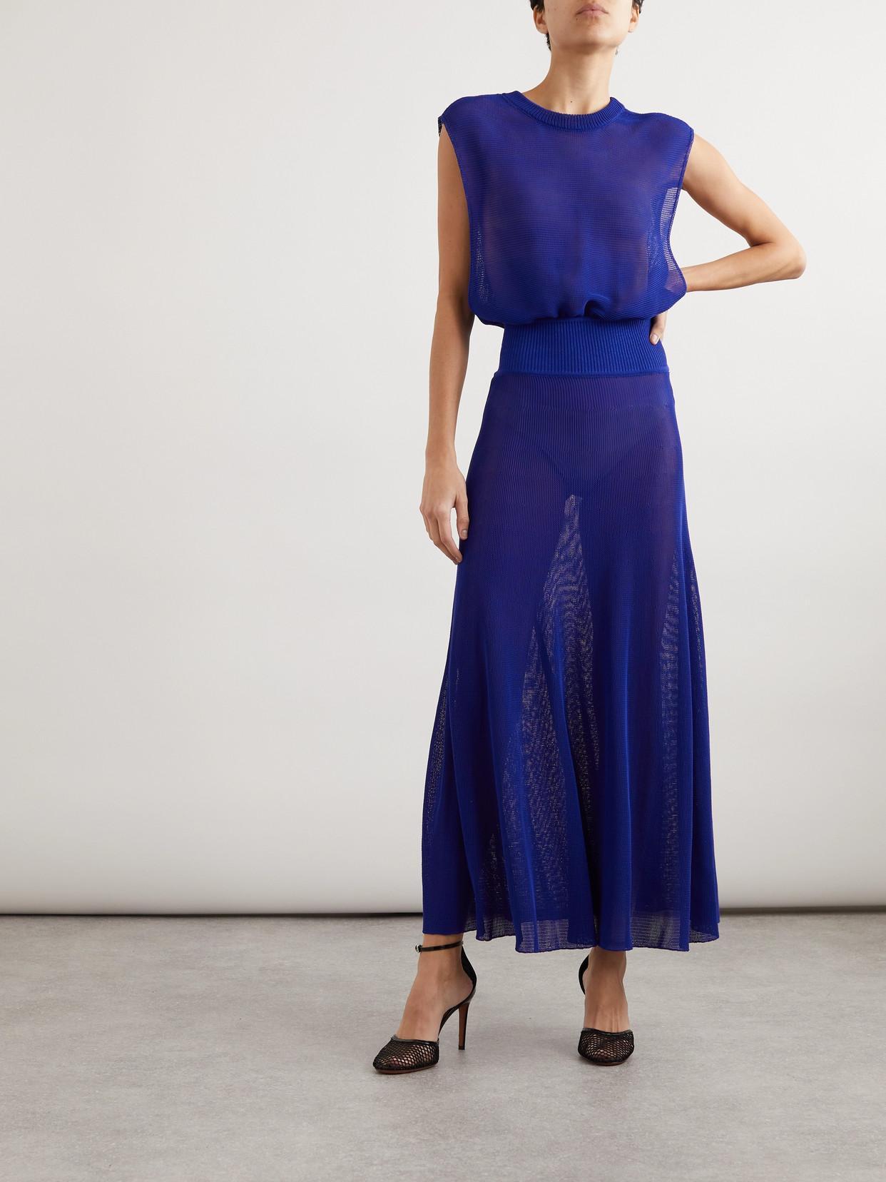 ALAÏA Cotton-blend Midi Dress In Blue Product Image