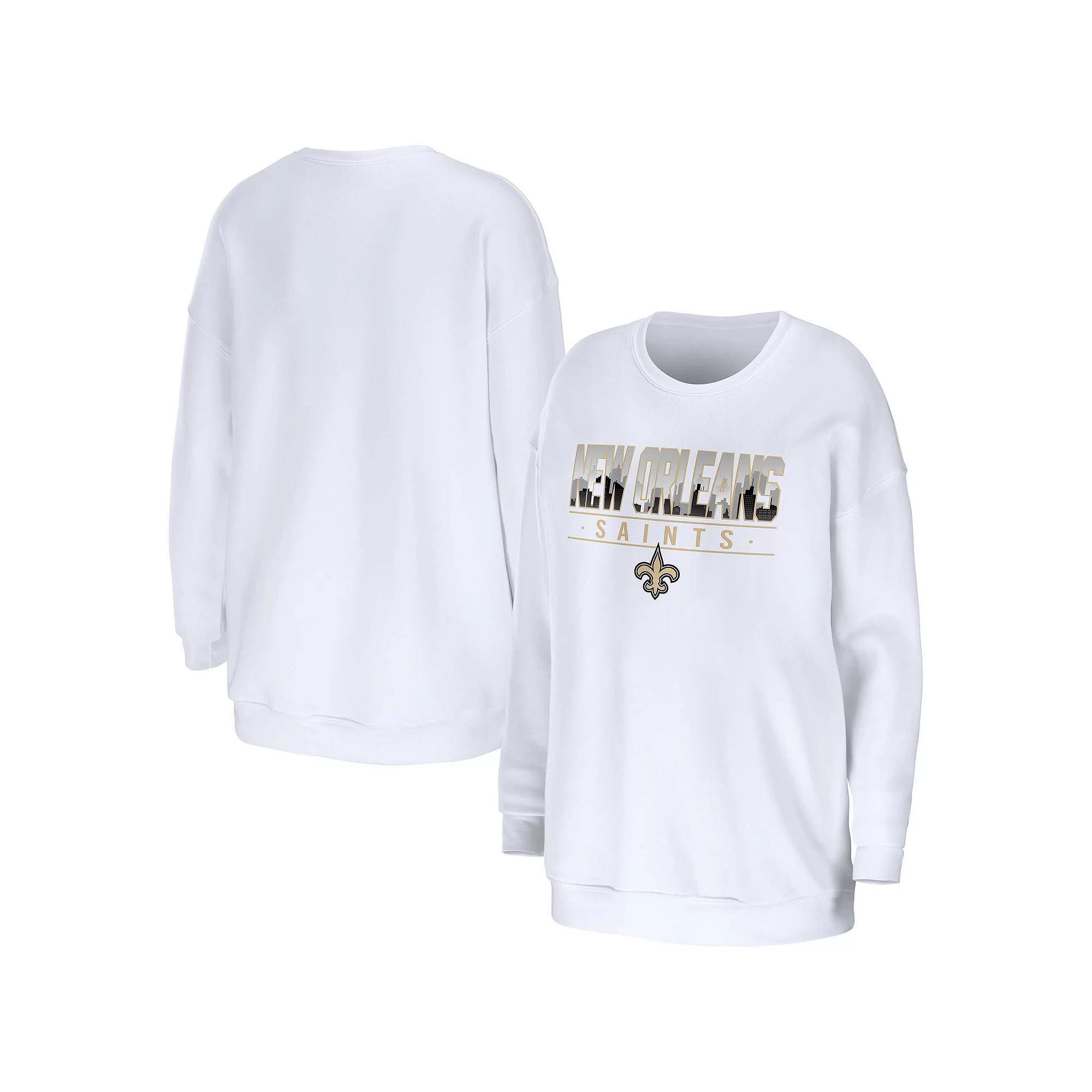 Women's WEAR by Erin Andrews White New Orleans Saints Domestic Pullover Sweatshirt, Size: Large Product Image
