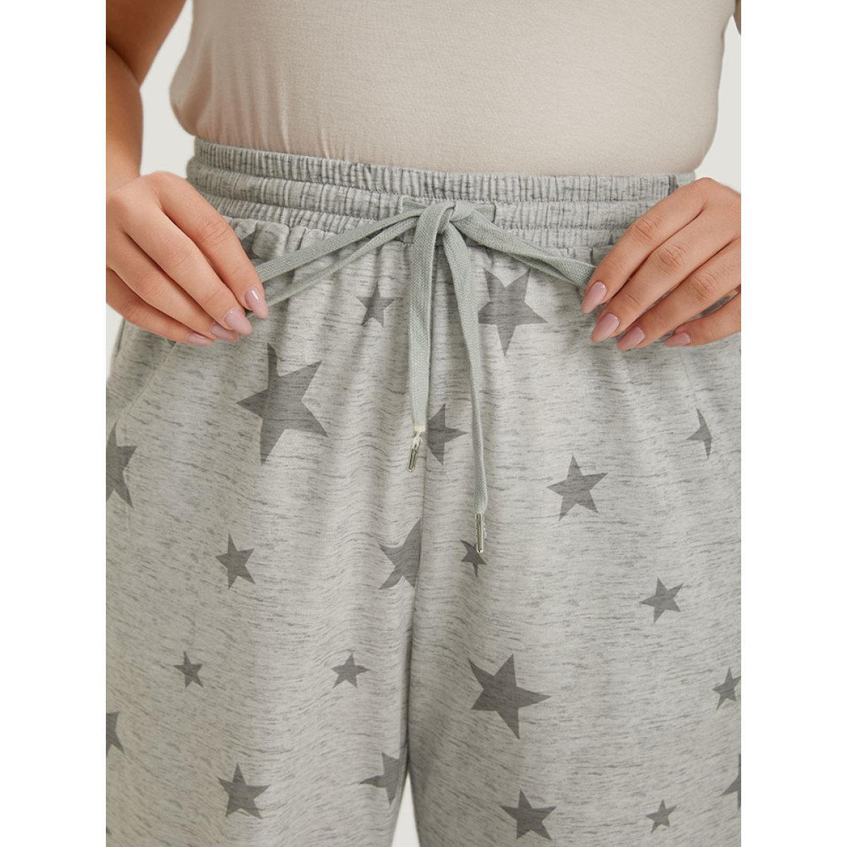Star Print Pocket Drawstring Sweatpants DarkGray Plus Size Women Casual Dailywear Pocket 10/M Bloomchic Product Image