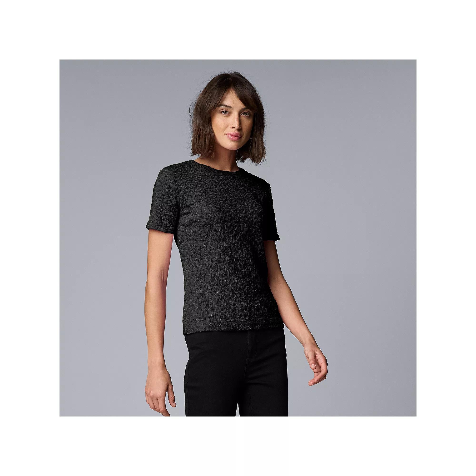 Women's Simply Vera Vera Wang Textured Tee, Size: Small, Black Product Image