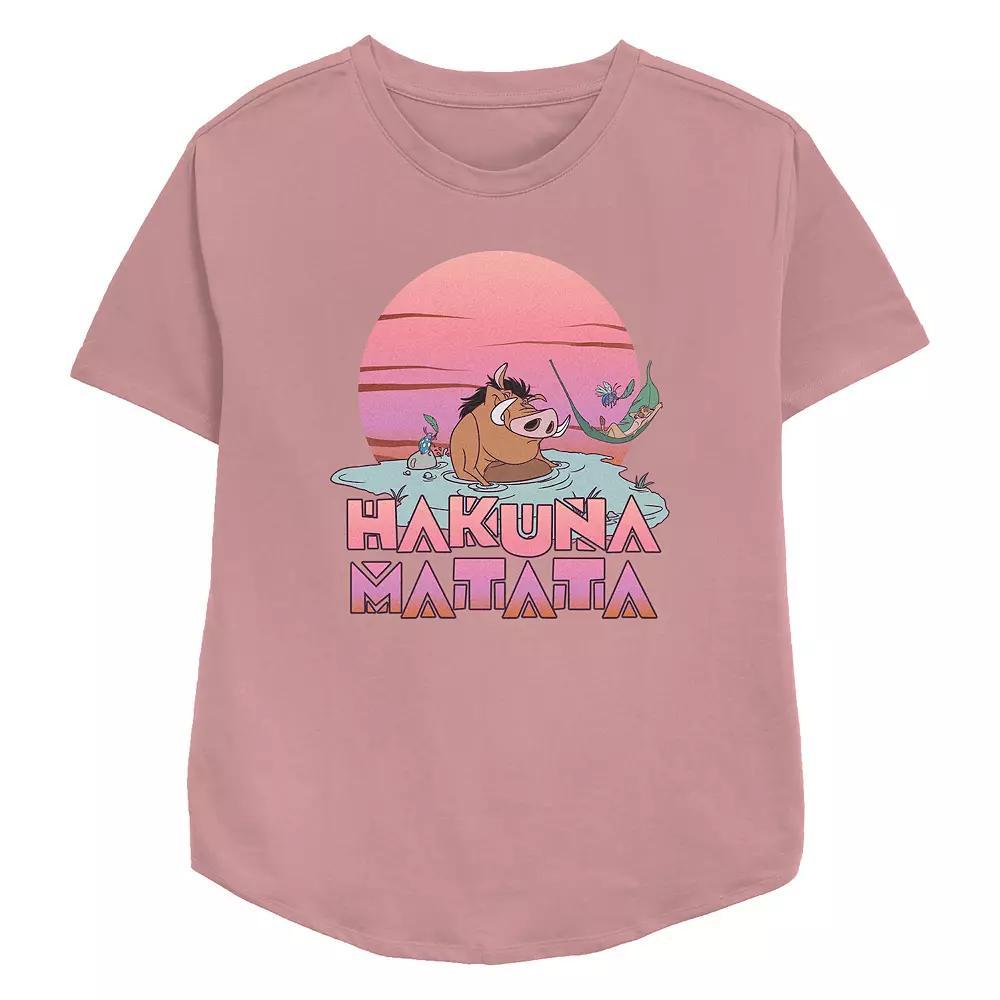 Disney's The Lion King Pumbaa And Timon Hakuna Matata Relaxing Bath Women's Relaxed Fit Graphic Tee, Size: XXL, Pink Product Image