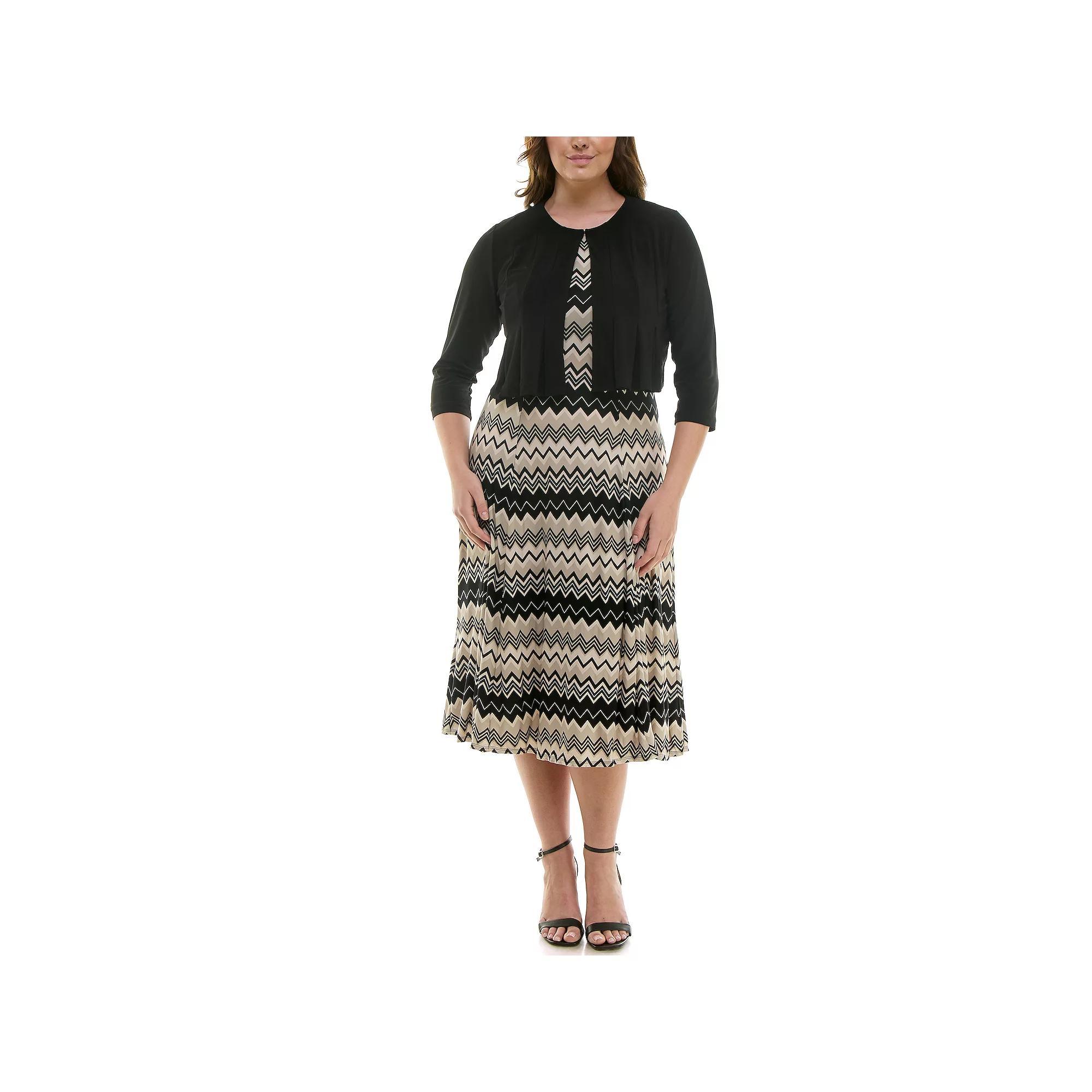 Plus Size Danny & Nicole 2-pc. Cardigan & Dress Set, Women's, Size: 16 W, Black Ecru Sand Product Image