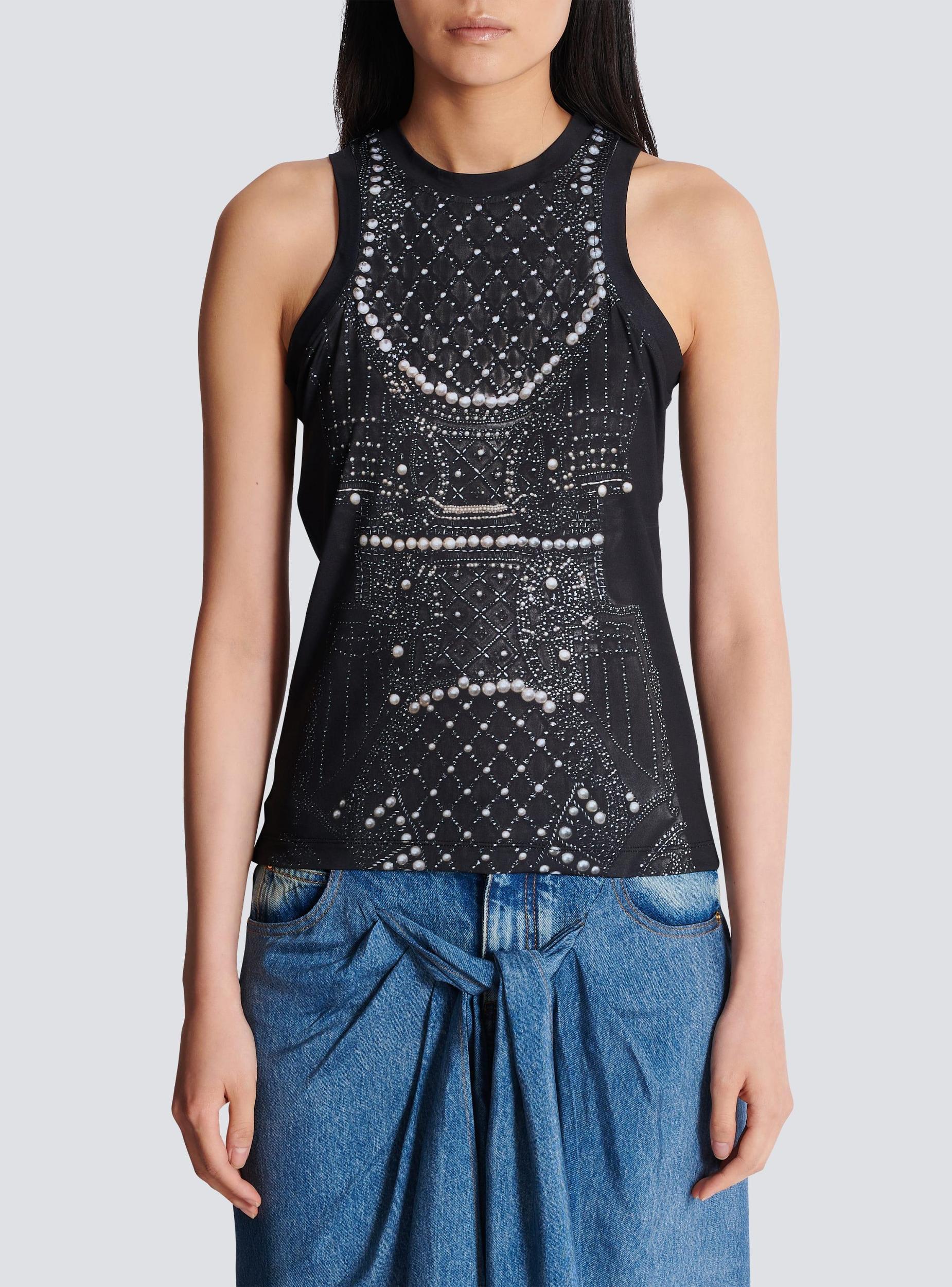Soft tank top with faux embroidery print Product Image
