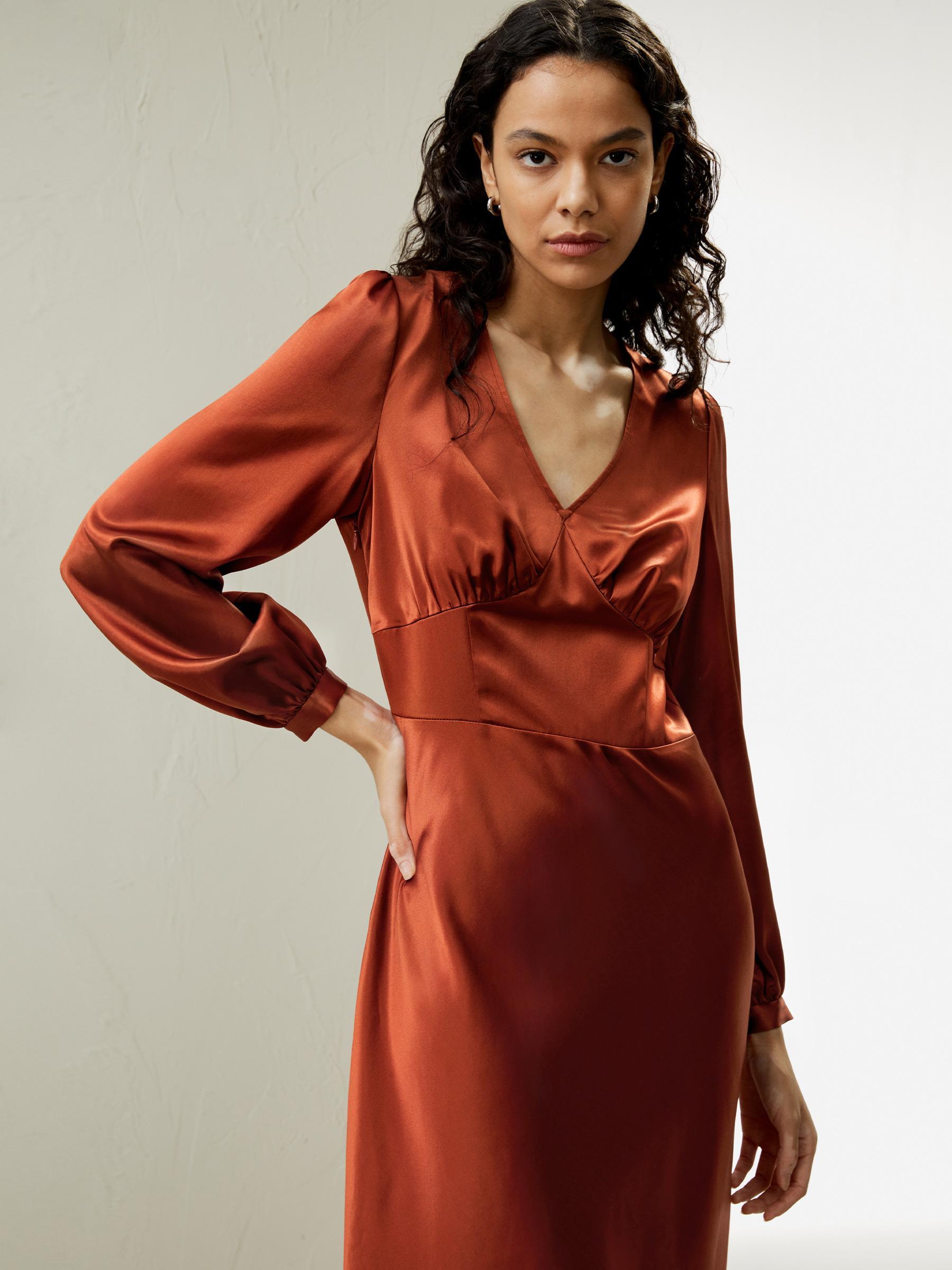 V-Neck Silk Waisted Dress Product Image