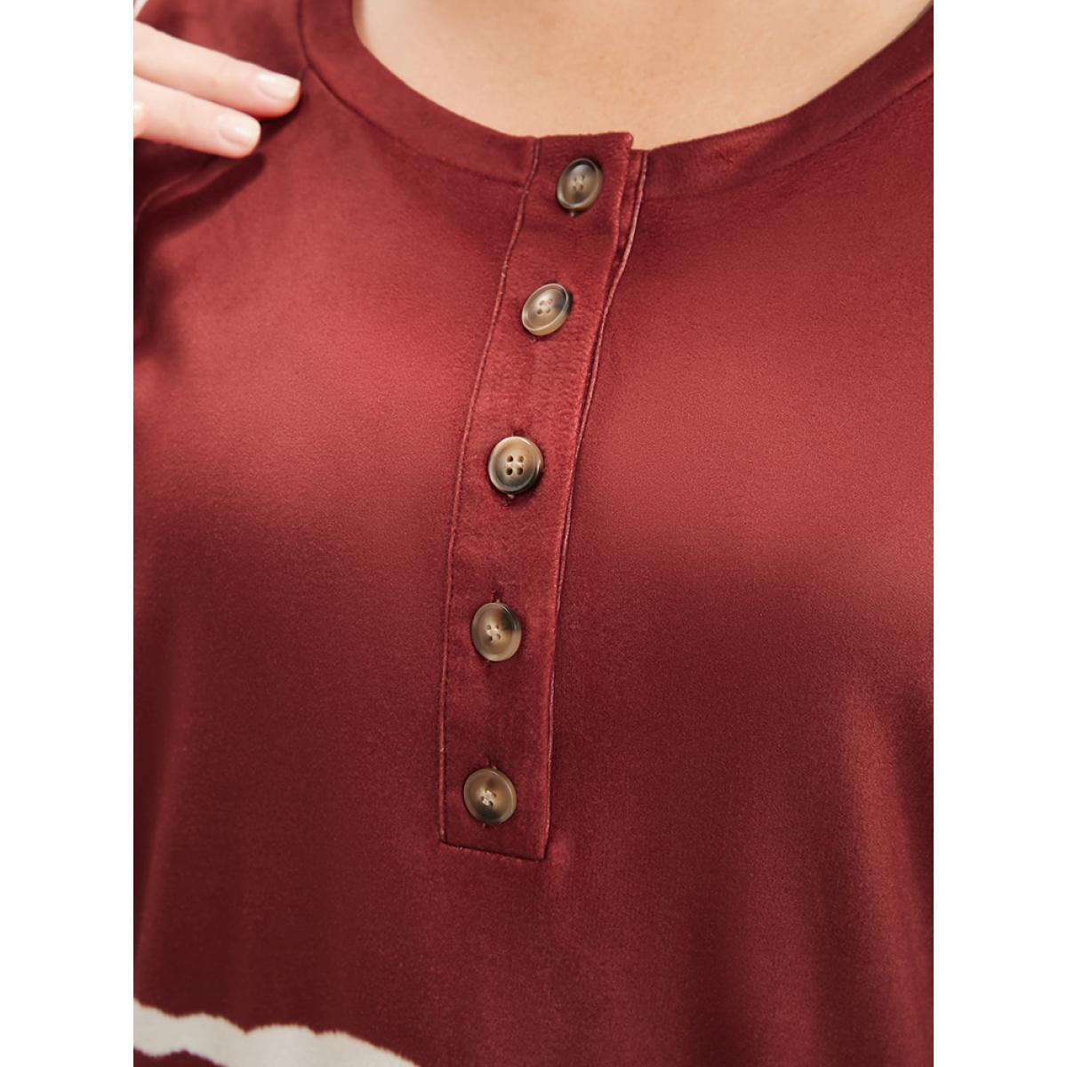 Plus Size Striped Print Round Neck Button Up Sweatshirt Women Scarlet Casual Tie Dye Round Neck Dailywear Sweatshirts BloomChic 28/5X Product Image