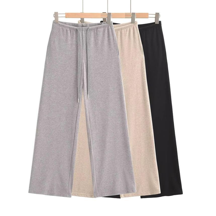 Mid Waist Plain Wide Leg Pants Product Image