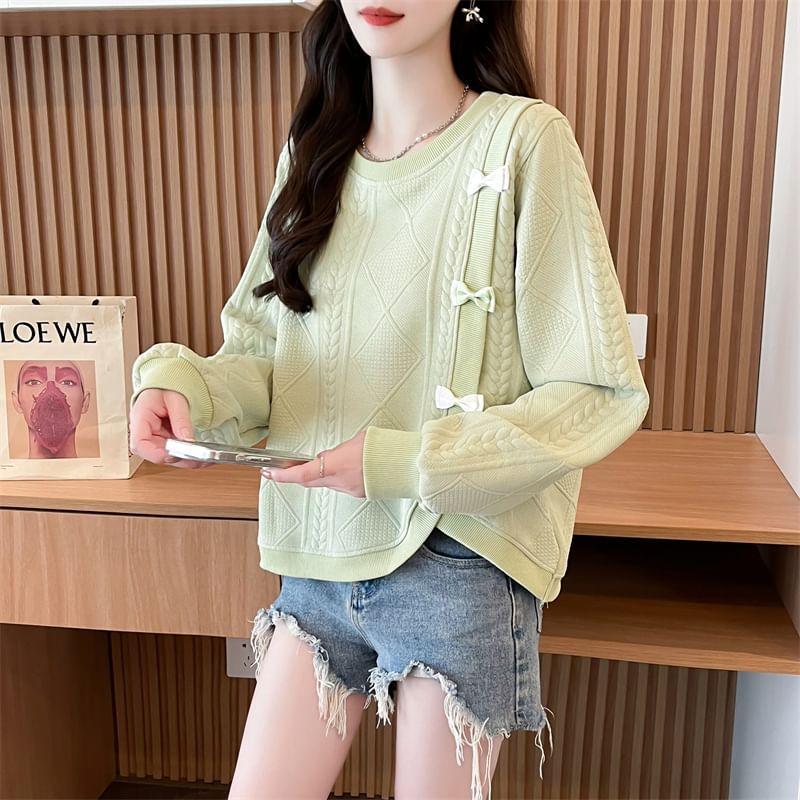 Crew Neck Asymmetrical Bow Sweatshirt Product Image