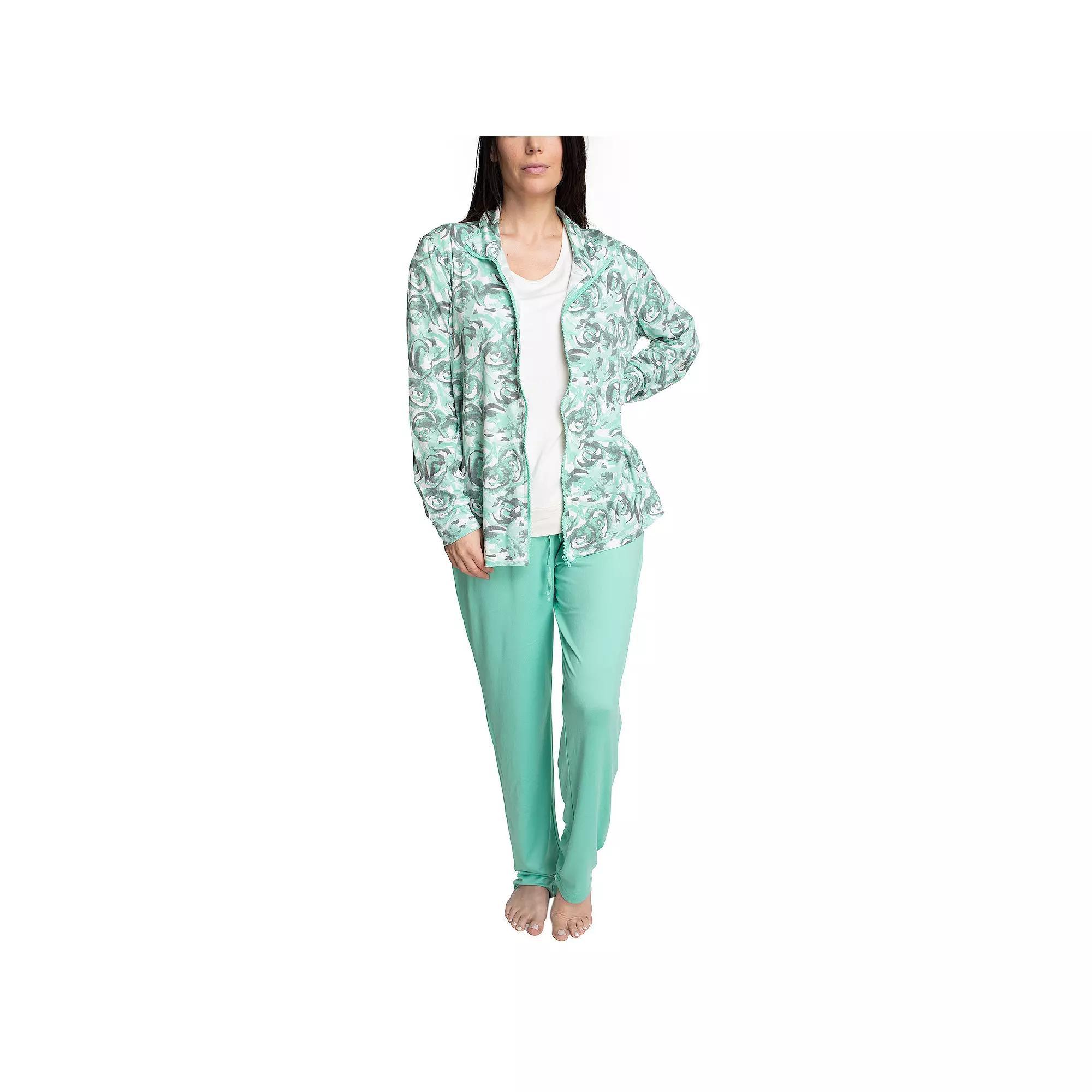 Women's Hanes® Everyday Wear 3-Piece Long Sleeve Zip-Up Sweater, T-Shirt & Pants Set in Regular & Plus Size, Size: 1XL, Blue Product Image