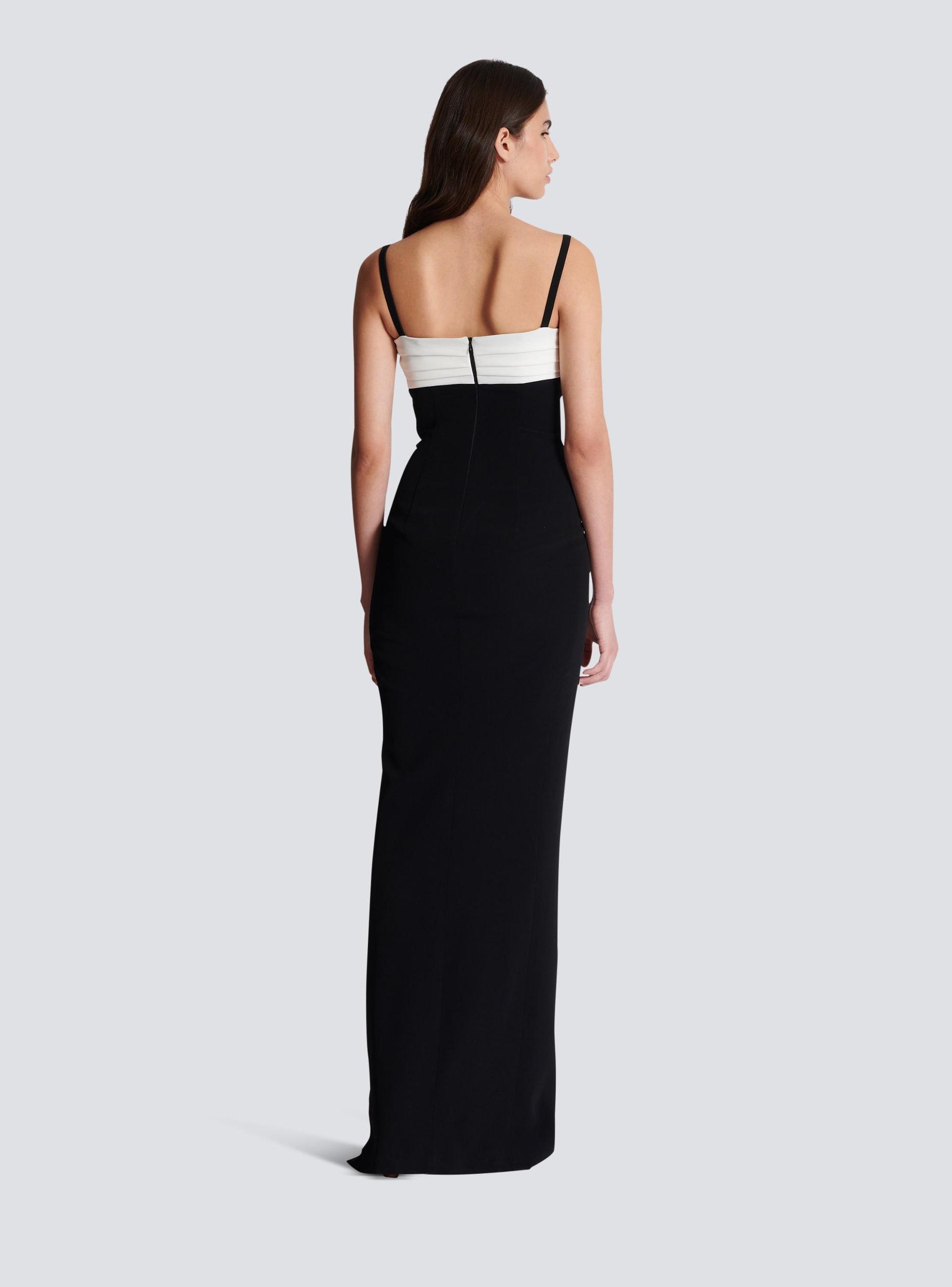 Two-tone long crepe dress with leg slit Product Image