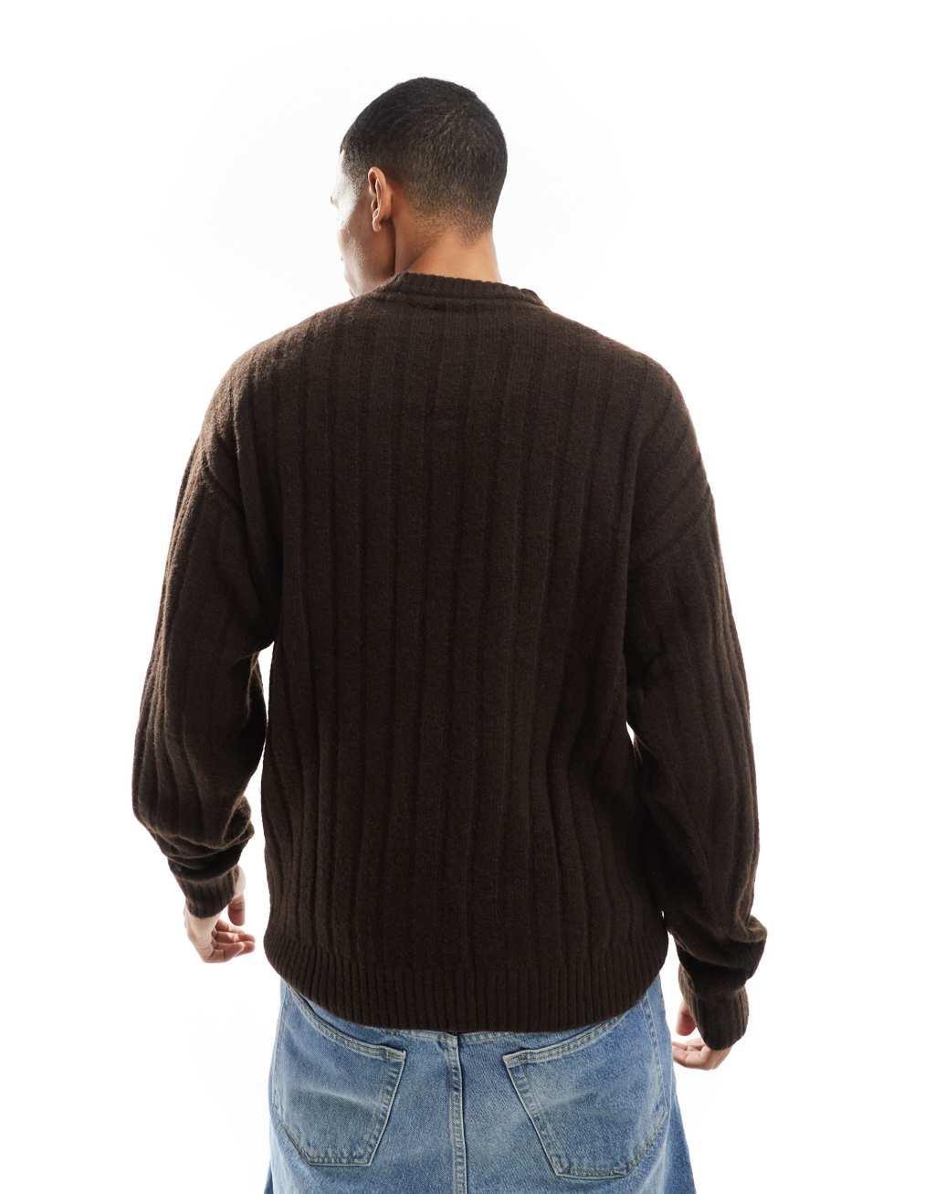 Jack & Jones oversized wide ribbed sweater in brown  Product Image