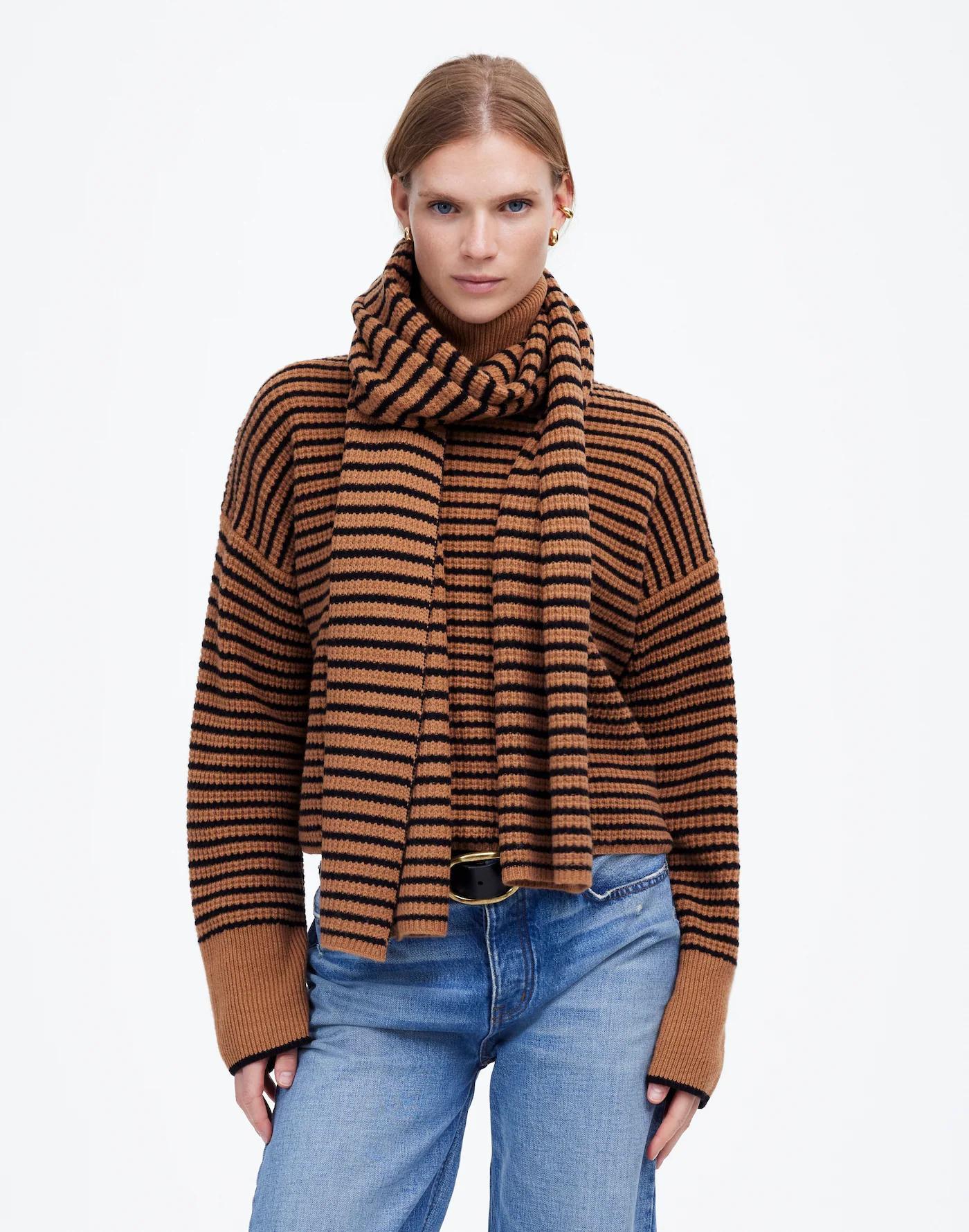Wool Waffle-Knit Scarf in Stripe Product Image