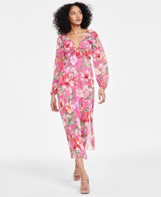 Siena Womens Floral-Print Cutout Midi Dress Product Image