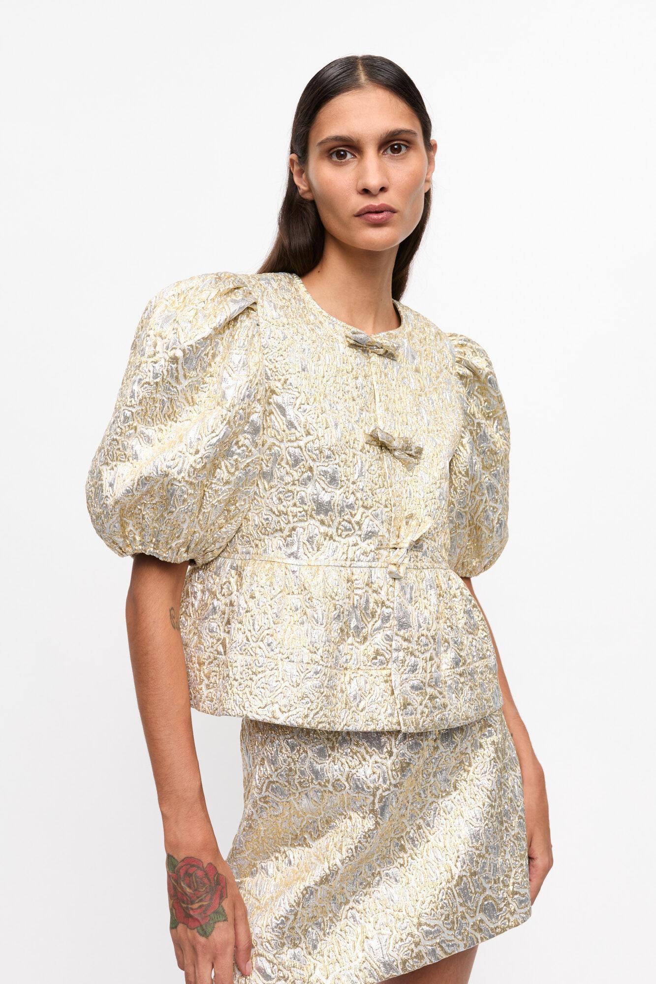 Gold and Silver Metallic Elasticated Mini Skirt Product Image