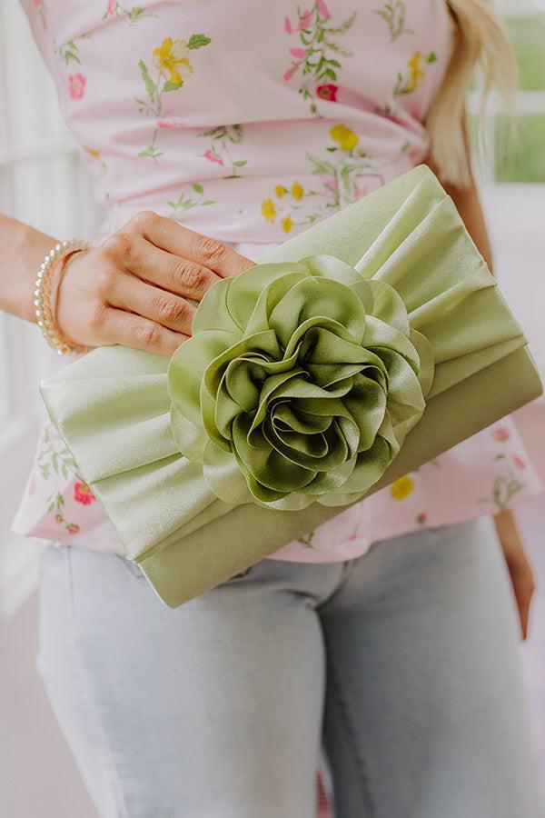 Cocktails First Satin Clutch in Sage Product Image