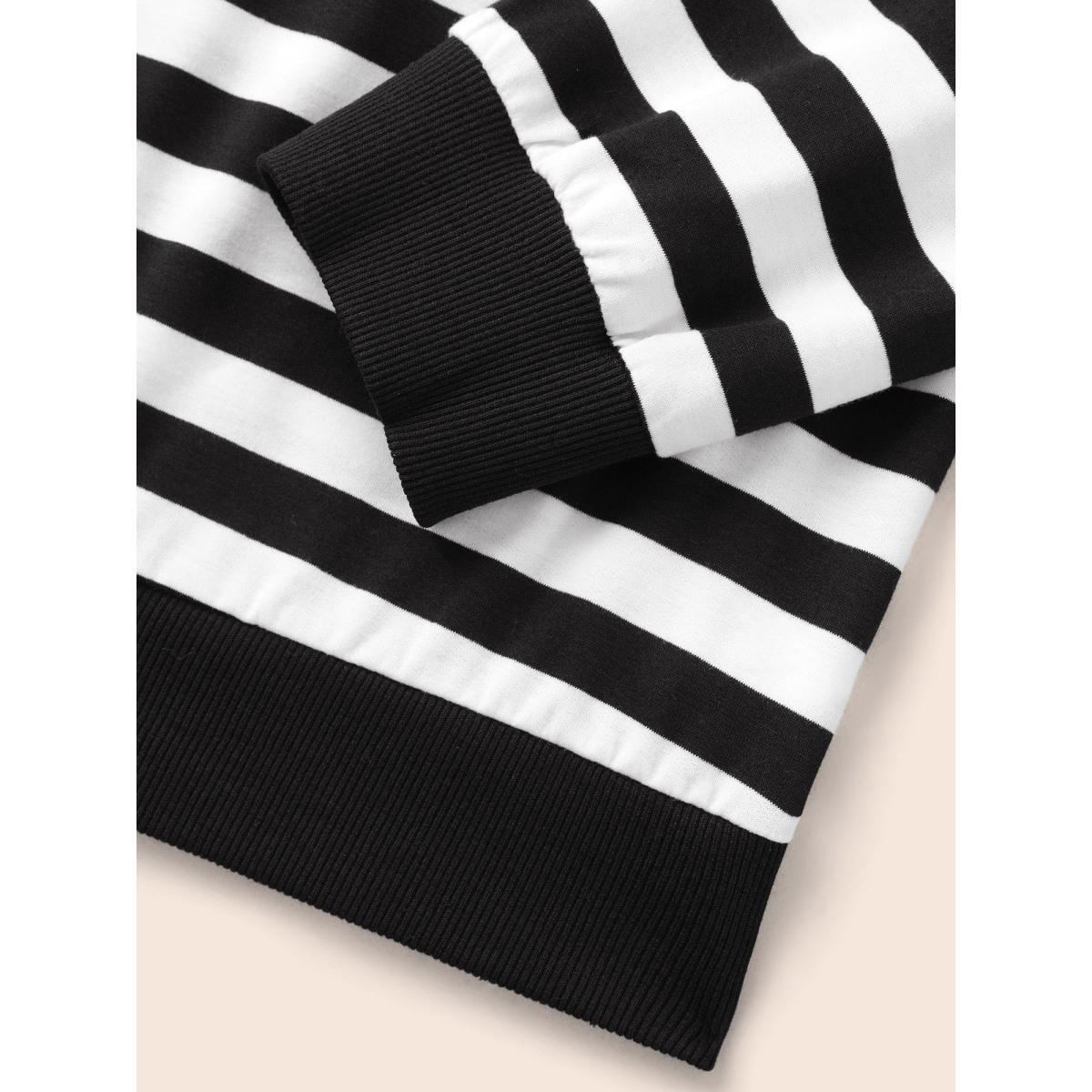 Plus Size Round Neck Striped Patchwork Contrast Sweatshirt Women Black Casual Contrast Loose Round Neck Everyday Sweatshirts BloomChic 18-20/2X Product Image