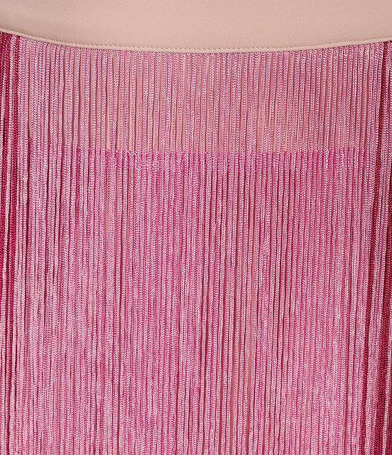 Buru Color Block Elastic-Back Waist Fringe Midi A-Line Skirt Product Image