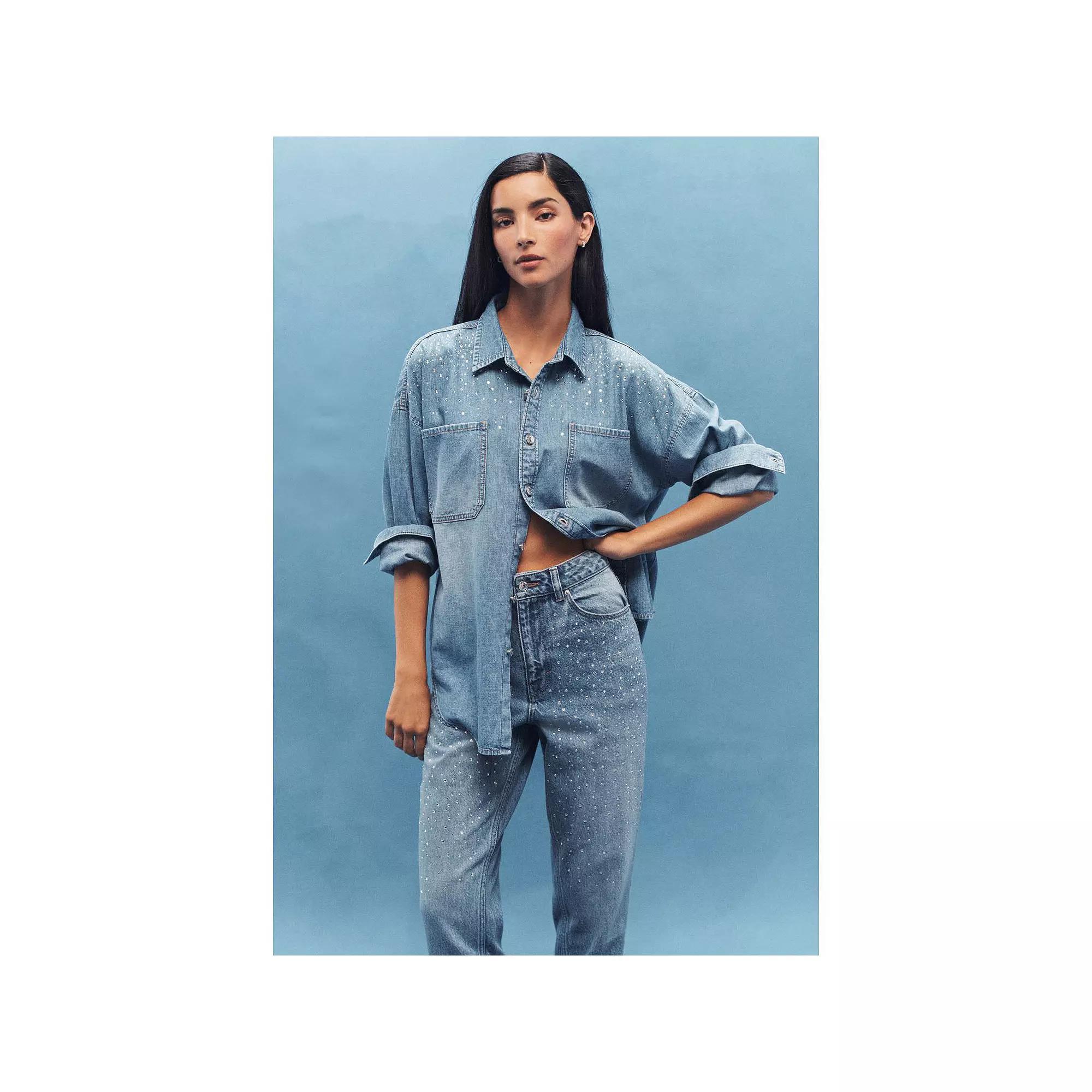 Women's NEXT Denim Diamante Shirt, Size: XL, Mid Blue Product Image