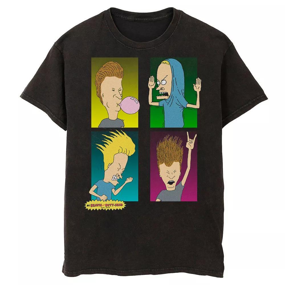 Men's Beavis And Butt-Head Four Square Moments Wash Graphic Tee, Size: Small, Black Product Image