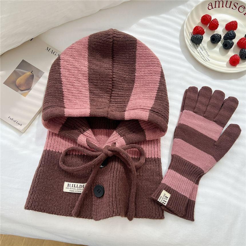 Striped Button Knit Balaclava / Gloves / Set Product Image