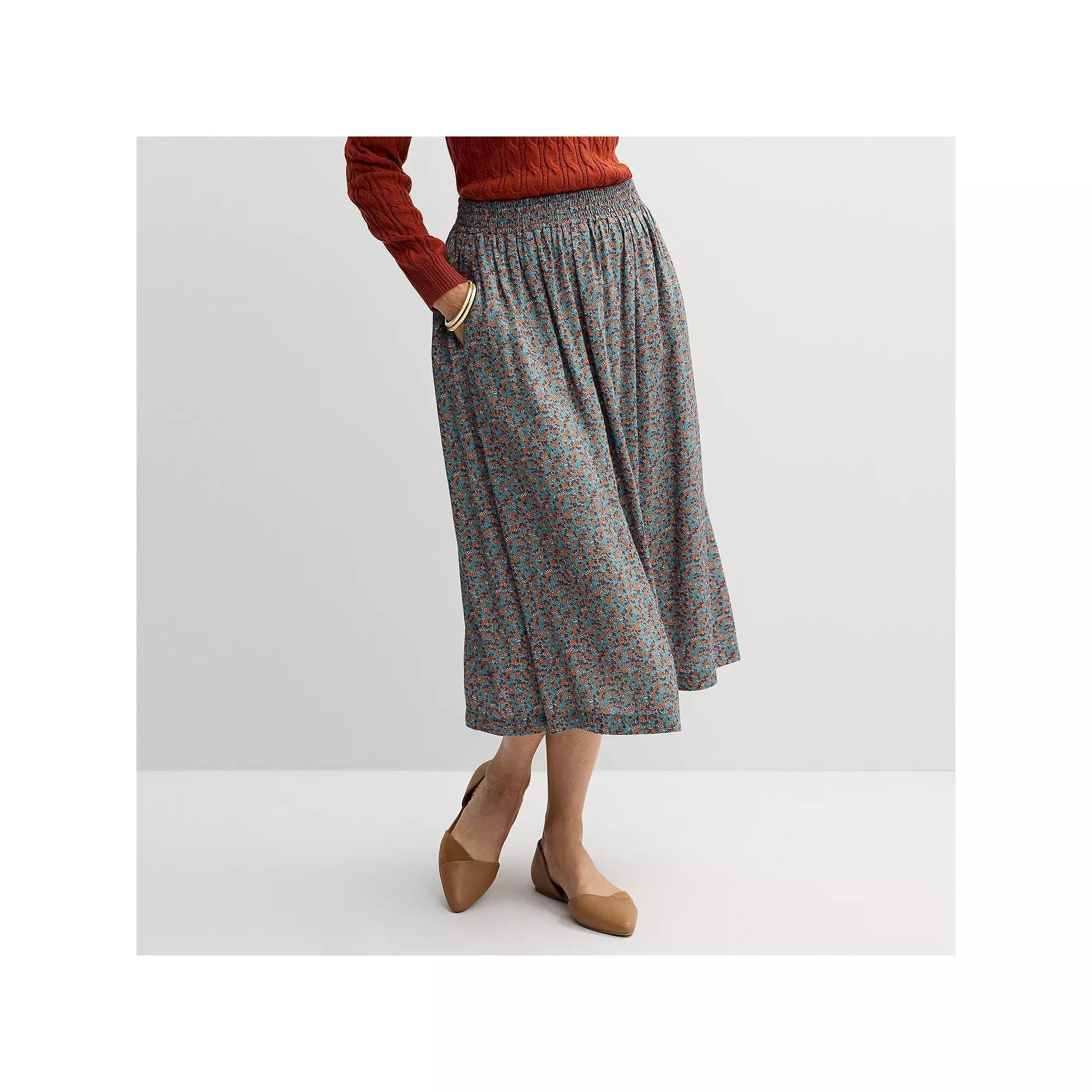 Women's Croft & Barrow® Elastic Waist Midi Skirt, Size: XL, Green Garden Product Image