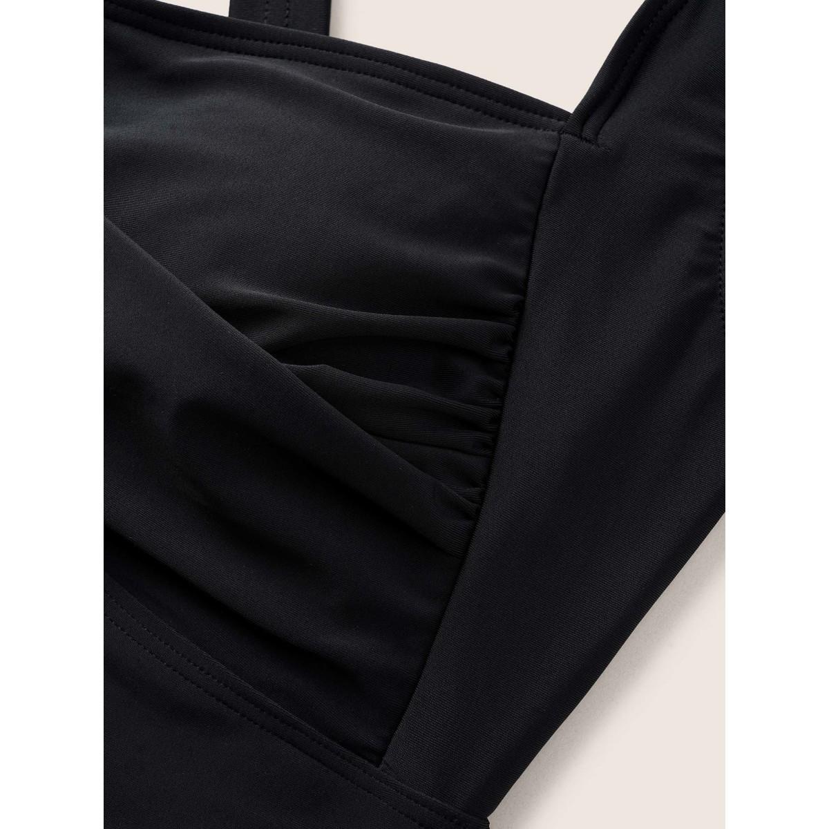 Plus Size Solid Crossover Square Neck Adjustable Straps Swim Top Women's Swimwear Black Beach Twist High stretch Skinny Square Neck Curve Swim Tops BloomChic 10/M Product Image