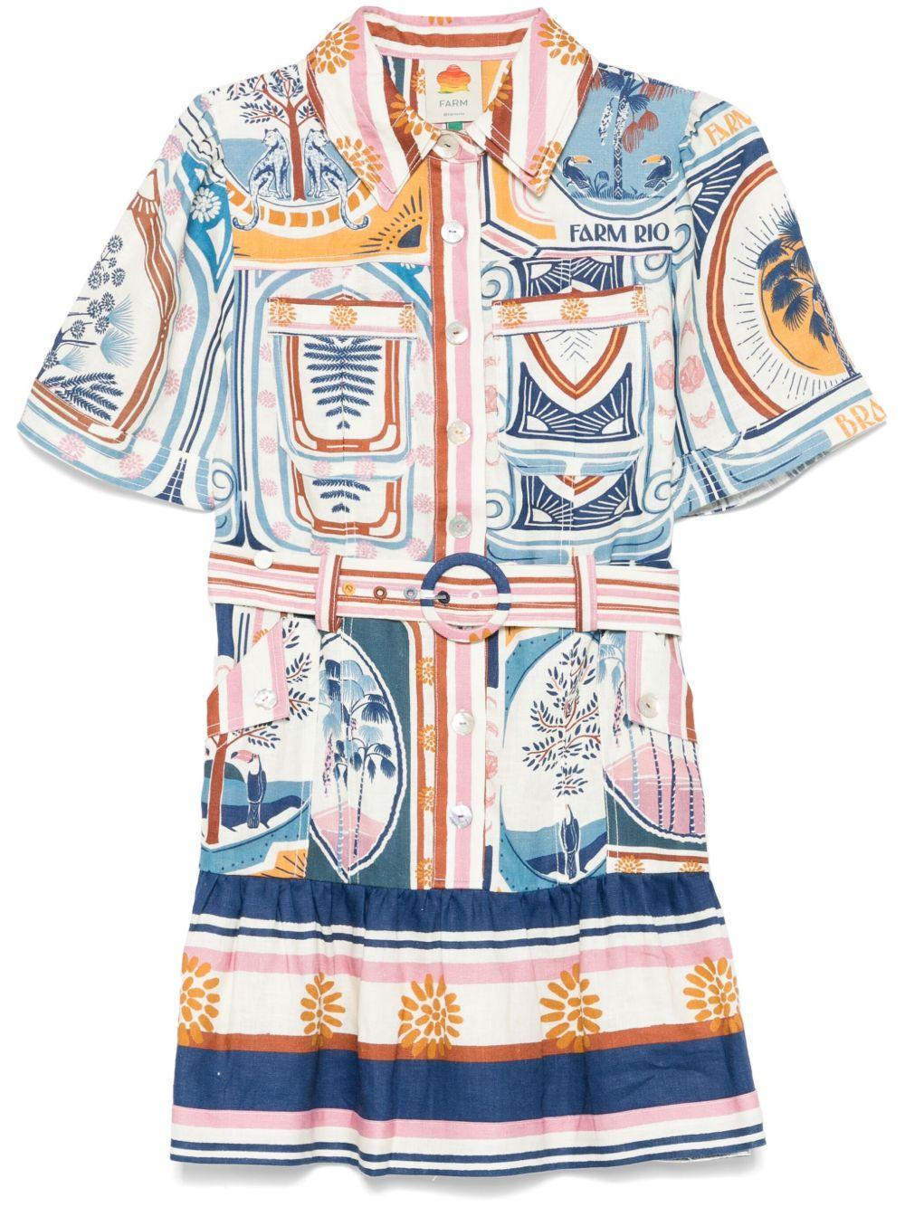 FARM RIO Cerrado Stamps Mini Dress In White Product Image