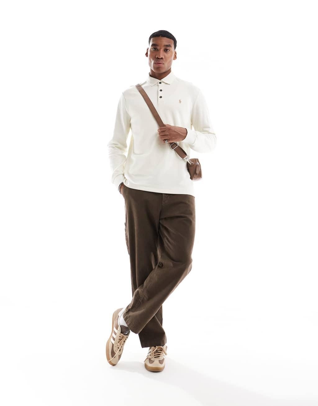 Polo Ralph Lauren icon logo rugby double knit sweatshirt in cream Product Image