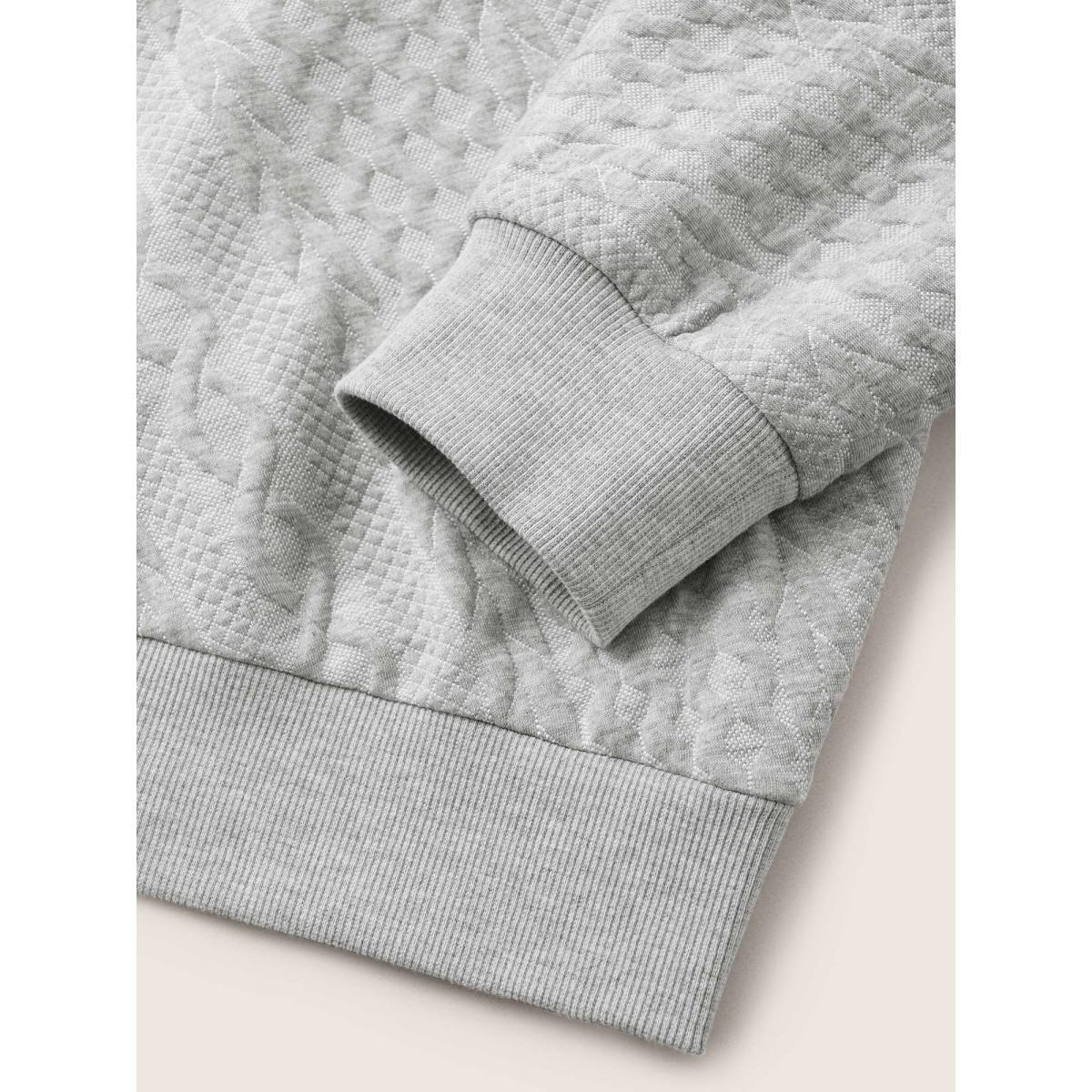 Plus Size Solid Plisse V Neck Drop Shoulder Sweatshirt Women Gray Casual Texture V-neck Everyday Sweatshirts BloomChic 28/5X Product Image