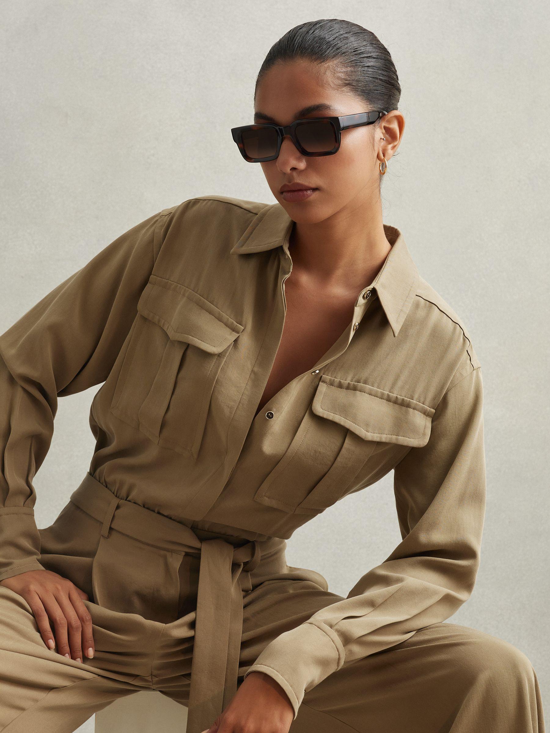 Lyocell Wide Leg Jumpsuit in Khaki Product Image