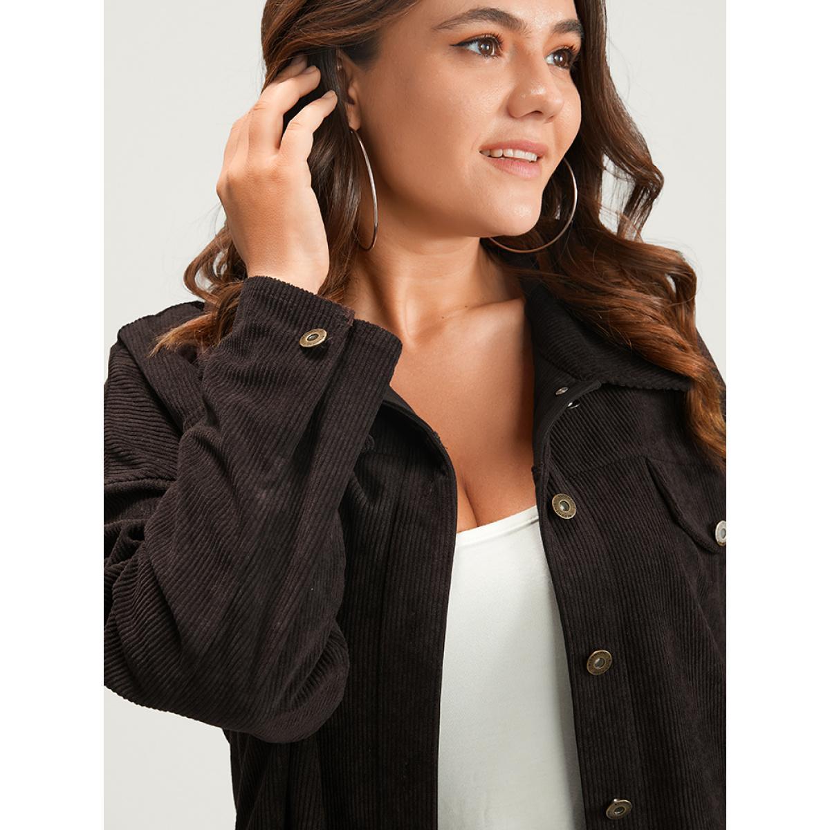 Plus Size Solid Button Up Pocket Corduroy Coat Women DarkBrown Casual Button Ladies Dailywear Winter Coats BloomChic 18-20/2X Product Image
