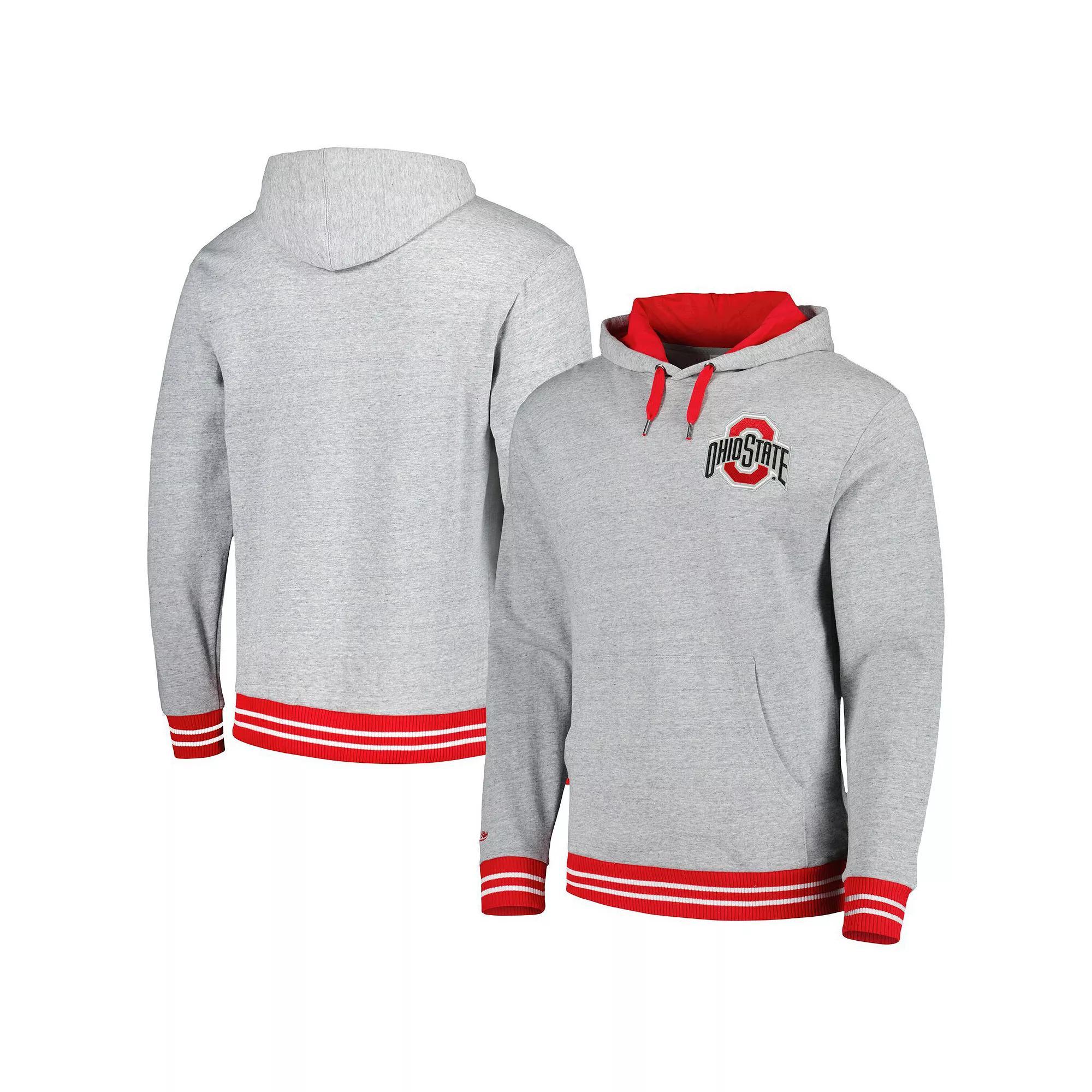 Men's Mitchell & Ness Heather Gray Ohio State Buckeyes Pullover Hoodie, Size: XL, Grey Product Image
