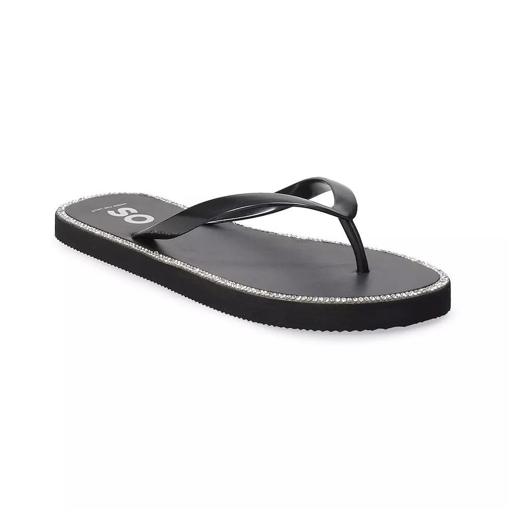 SO® Jeweled Women's Flip Flop Sandals, Size: 11, Black Product Image