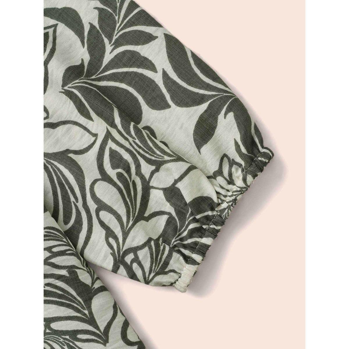 Plus Size ArmyGreen Silhouette Floral Print Ruffle Trim Blouse Women Elegant Long Sleeve Notched collar Everyday Blouses BloomChic 14-16/1X Product Image